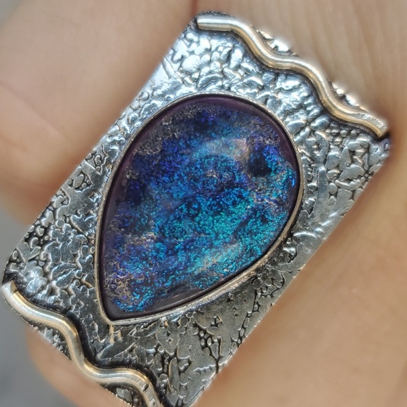 New Dichroic Glass 925 Silver Ring. - Picture 7 of 16